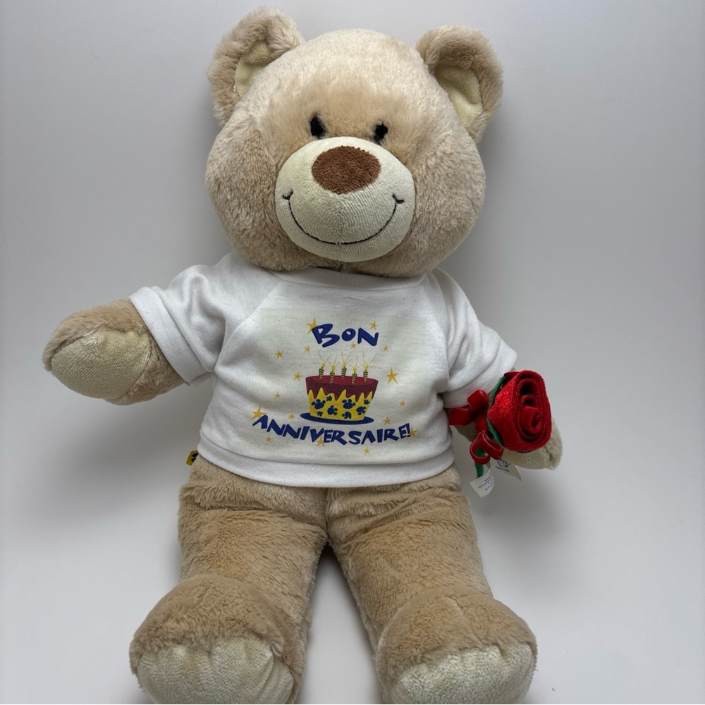 Build-A-Bear Birthday Teddy Bear Plush 16” w Shirt & Rose
